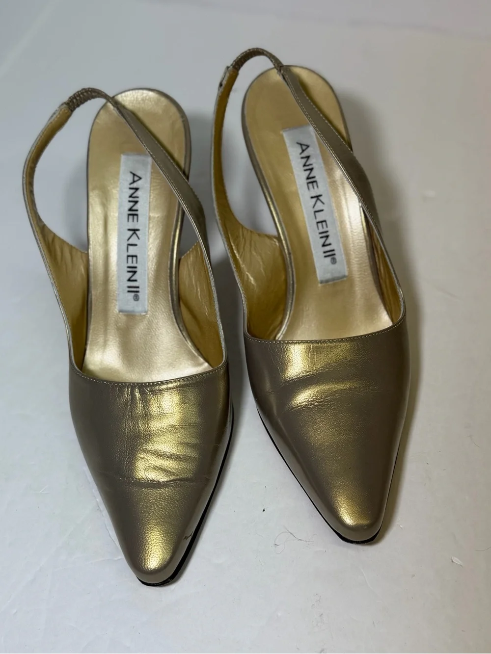 Anne Klein Metallic Gold-Taupe Pointed Slingback Heels size‎ 6